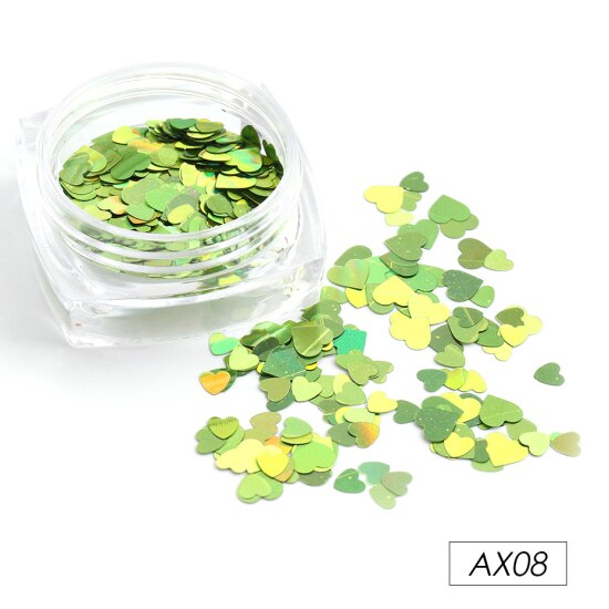 Rött hjärta nagel paljetter glitter mix guld färgglada 3d holografiska nail art flingor skivor paillett manikyr dekorationer ntax 01-18: Ax08
