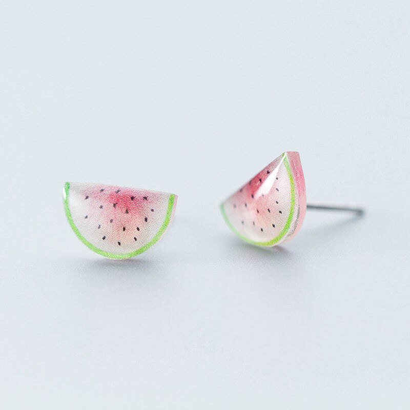 Inzatt Real 925 Sterling Zilver Fruit Acryl Stud Oorbellen Voor Mode Vrouw Party Fijne Sieraden Schattige Accessoires: Default Title