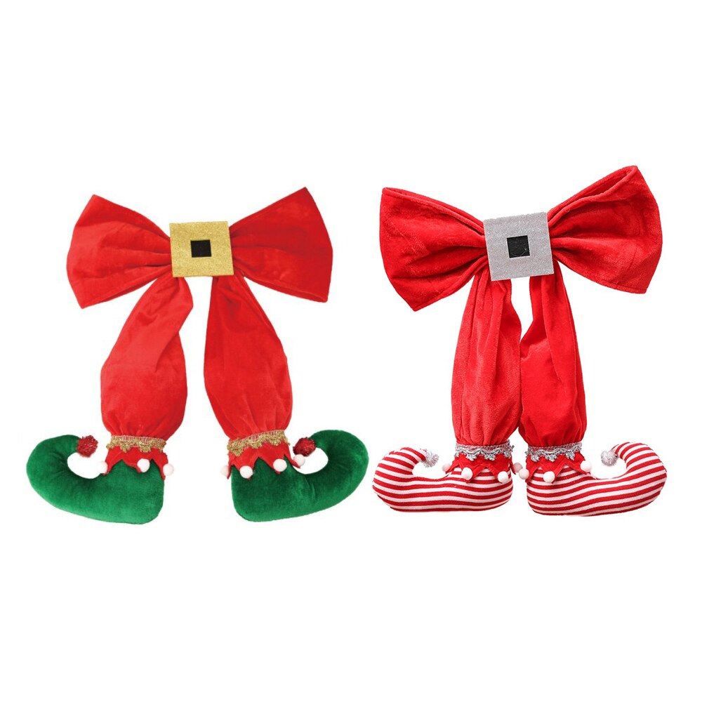 2PCS Elf Foot Christmas Tree Hanging Decor Bow Elf Boots Pendant Toy Atmosphere Layout For Year Party Xmas Ornament