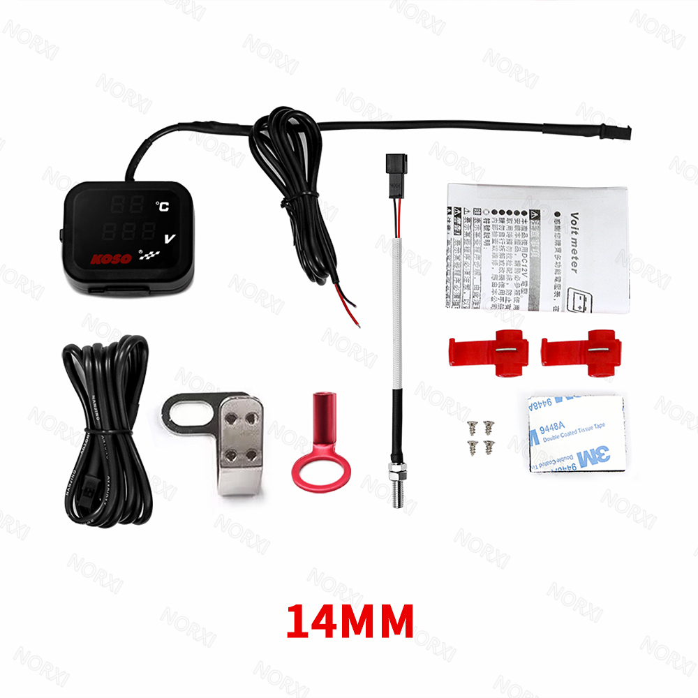 KOSO Motorcycle USB cylinder head temp Gauge Voltmeter Phone USB Charger Charging Waterproof for nmax cb500x temperature sensor: Dark Grey