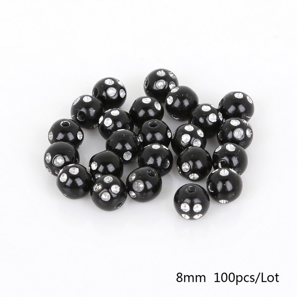 100 piece/lot 8mm Multi Colors Shiny Acrylic Round Beads For DIY Bracelets &amp; Necklaces Jewelry Makings: Black