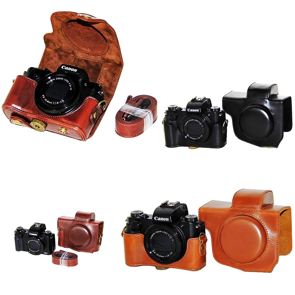 Full body Fit PU leather digitale camera case bag cover voor Canon Powershot G5X G5 X Met Riem