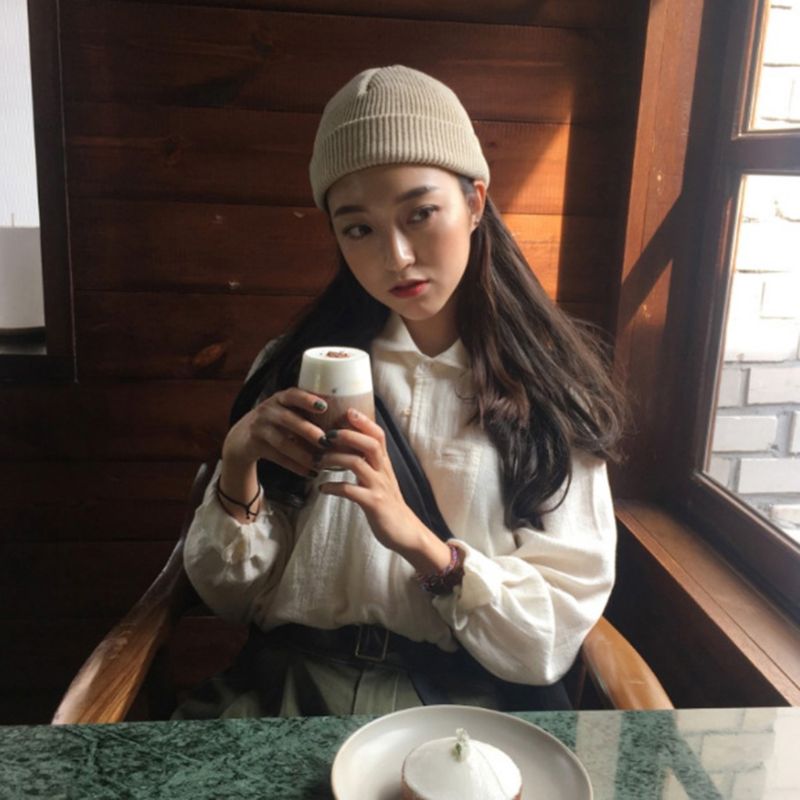 Kvinder unisex vinter ribstrikket strikket manchet kort melon kasket ensfarvet kalot baggy retro ski docker hue hue slouchy