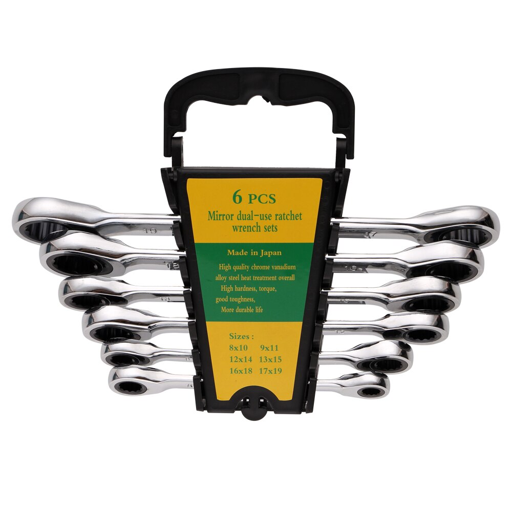 8-19 Chrome Vanadium Combination Ratchet Hand Wrench Set Metal Ratcheting Socket Spanners Car Repair Tools Set: set