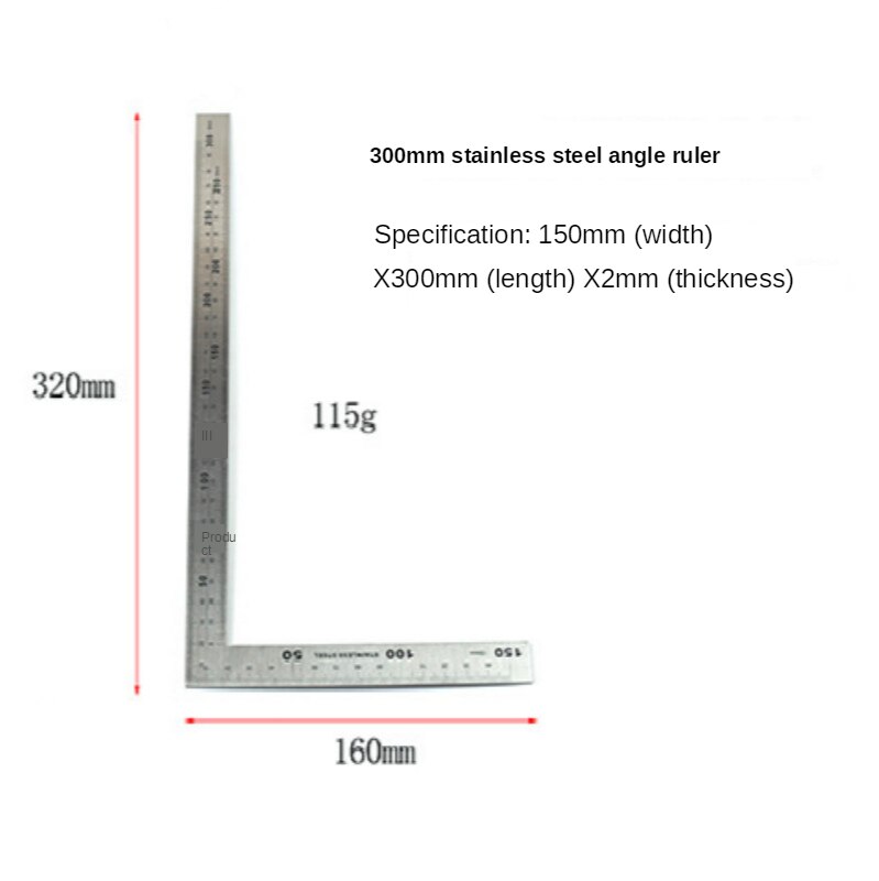 Angel 150 x 300mm 250 x 500mm Thicker 2mm Stainless Steel 90 Degree Right Angle Ruler for Woodworking / Office Measuring Tools: 150x 300