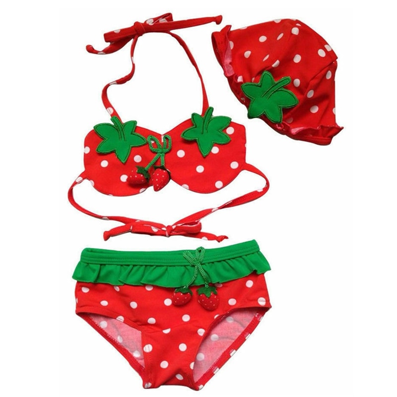 Trend småbørn baby piger 3 stk jordbær mønster badedragt badetøj badedragt bikini tankini strandtøj
