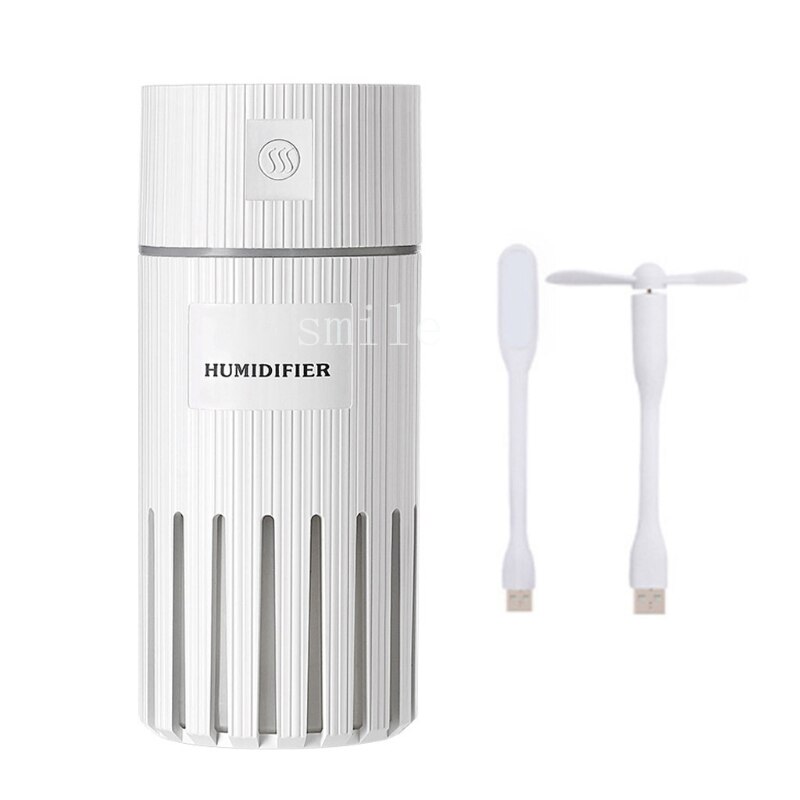 3 in 1 Air Humidifier 320ML USB Mini Ultrasonic Essential Aroma Diffuser with fan Colorful Lamp Car Home Air Purifier Mist Maker: White type2