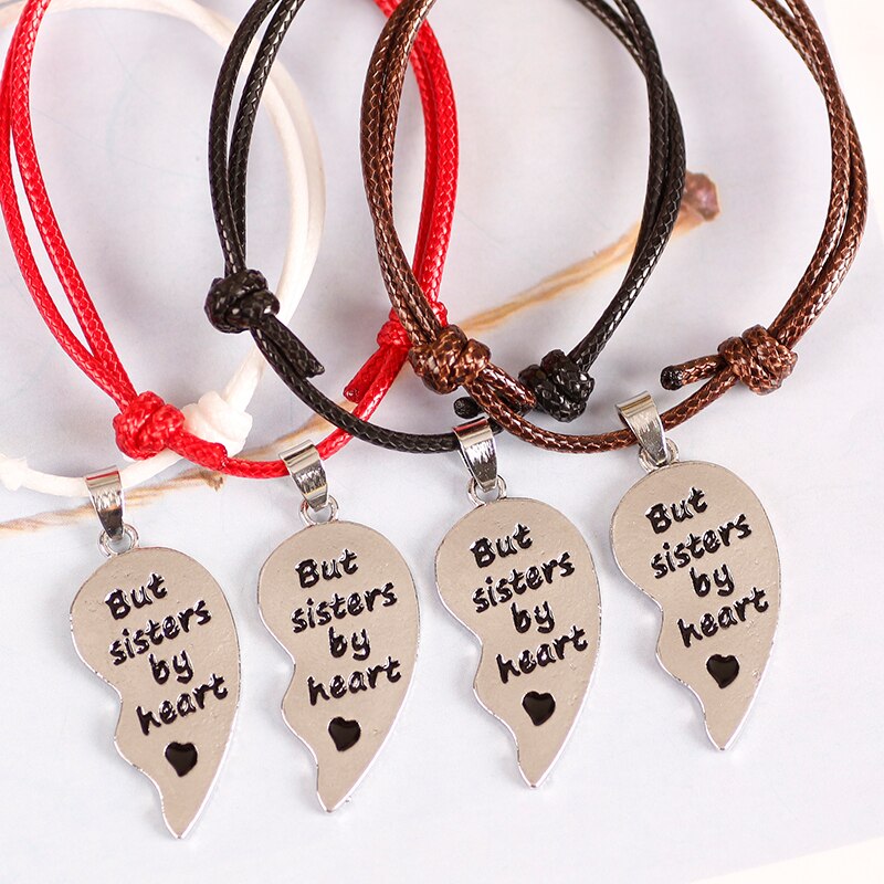 2 Piece Set Black And White Leather Rope Bracelet Best Friend Sisters Pendant Bracelet Girl Birthday Jewelry