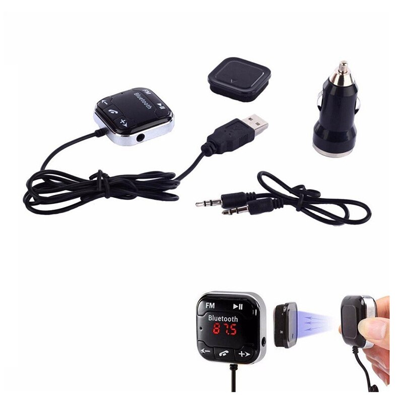 Kit de transmisor FM con Bluetooth inalámbrico de coche reproductor MP3 remoto manos libres negro