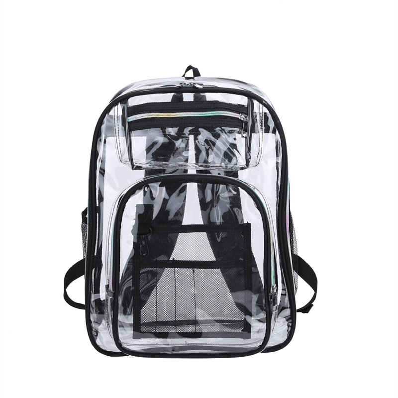 Mochila impermeável transparente saco de escola grande capacidade mochila sólida clara unisex moda saco plástico transparente: Preto