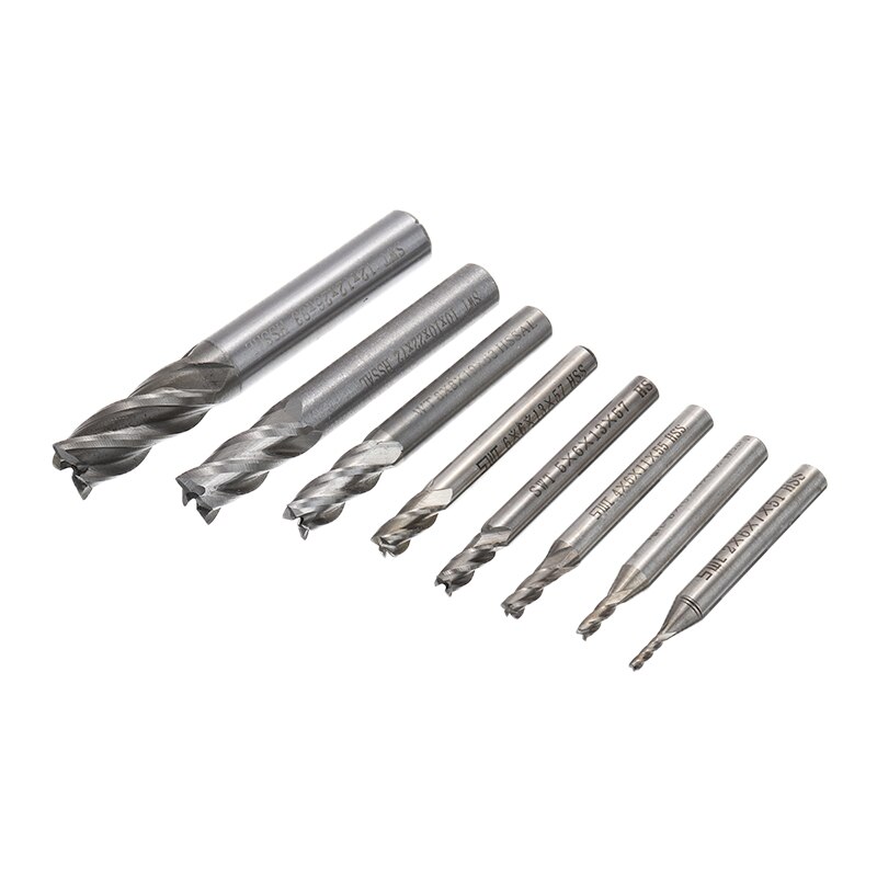 8Pcs Hss Carbide Rechte Schacht Frees Kit Set 4 Fluit Frees Cnc Cutter Boor Tool 2/3/4/5/6/8/10/12Mm