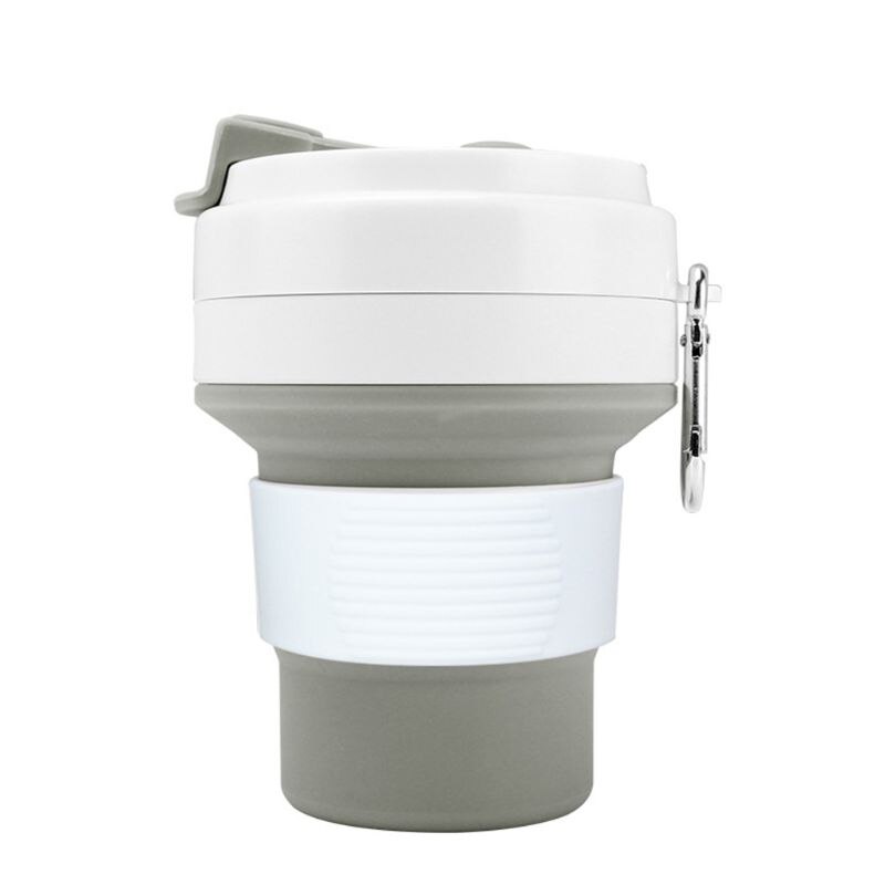 Siliconen opvouwbare reisbeker opvouwbare koffiemok drinkbeker met verstelbare inhoud lichtgewicht bpa voor reizen kamperen: Lichtgrijs