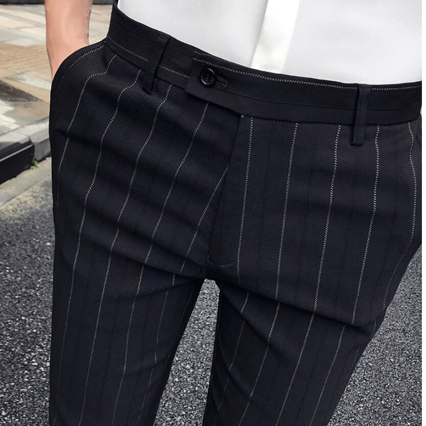 pantalones de vestir A rayas para hombre, pantalones de vestir entallados informales ajustados A Carreau para hombre, pantalones clásicos Vintage