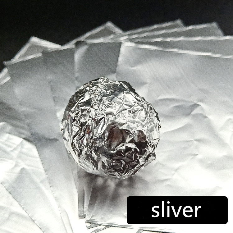 100 piezas de papel de aluminio dorado para envolver dulces, galletas, Chocolate, papel de hojalata para fiestas, papel artesanal de embalaje de con relieve de Metal, 8x8cm: silver