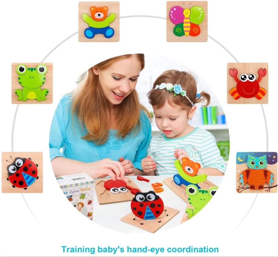 Houten Jigsaw Dieren Puzzels Voor 1-3 Jaar Oude Meisjes Jongens Peuters Educatieve Voorschoolse Speelgoed Houten Puzzel Voor baby &#39;S