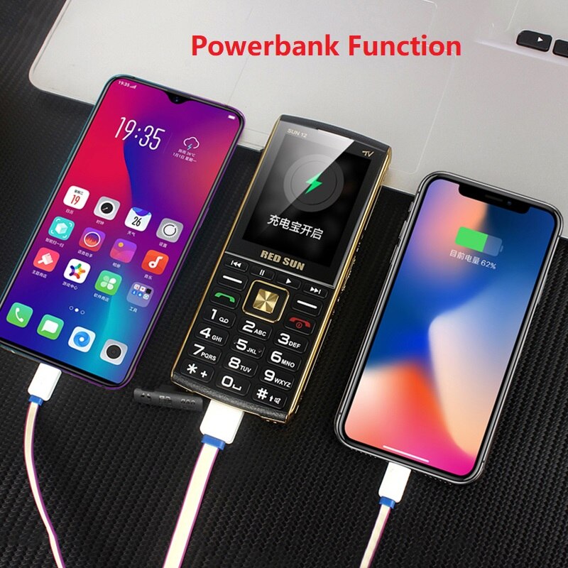 Big Display 2.8" Analog TV Bar Slim Senior Phone 3 Sim Magic Voice SOS Fast Dial Dual Flashlight Powerbank Free Belt Slip