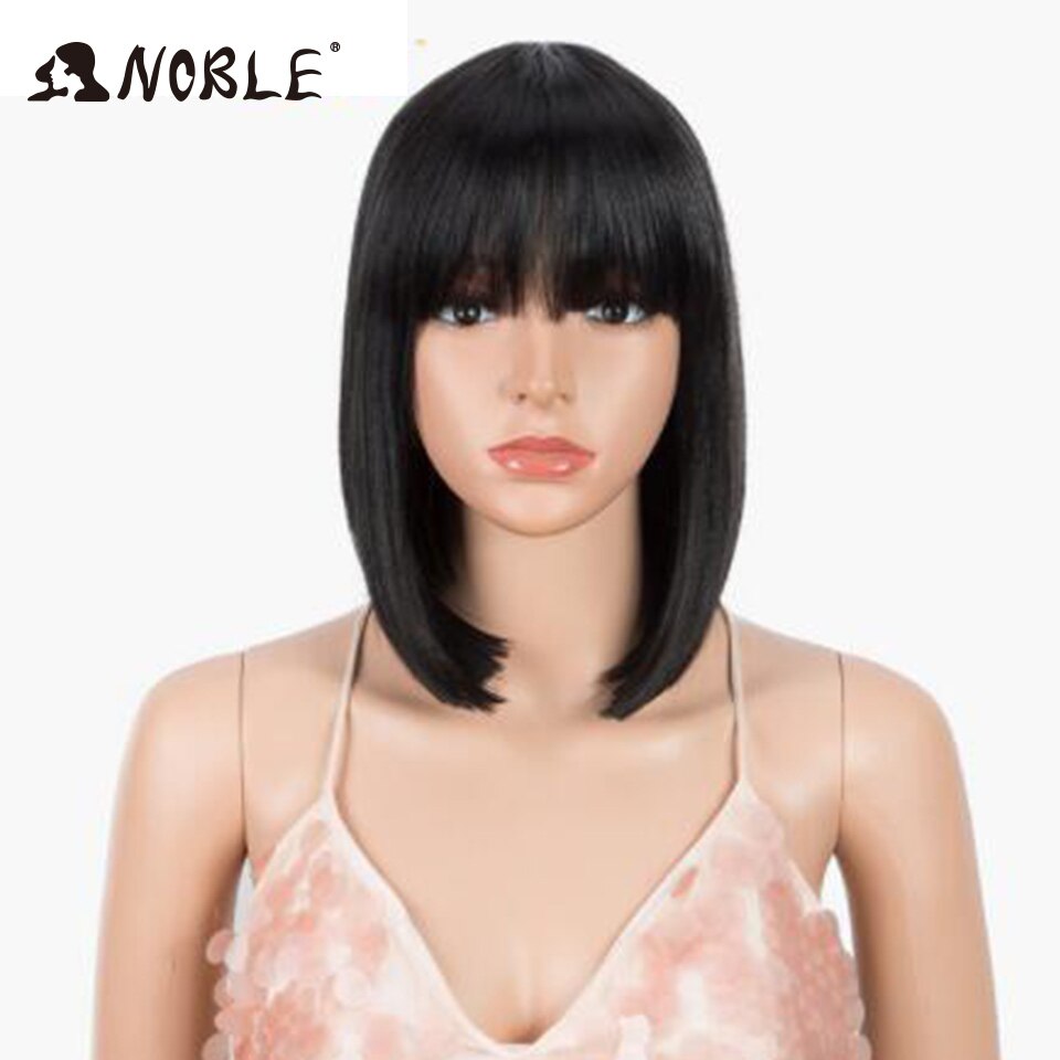 Noble Cosplay Synthetische Lace Front Pruik Korte Bob Straight 12 "Bob Pruik Met Pony Synthetische Pruik Blonde Pruiken Voor zwarte Vrouwen: 1B