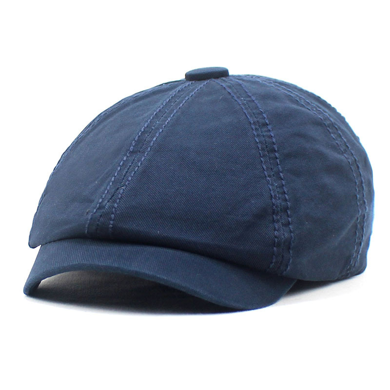 SHOWERSMILE Men Newsboy Cap British Style Brown Solid Octagonal Hat Cotton Men's Beret Casual Autumn Vintage Flat Cap: Navy