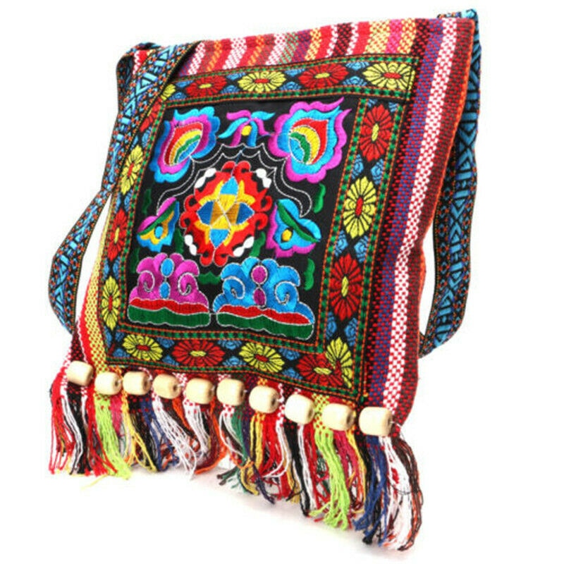 Bolso de hombro Vintage Hmong Tribal étnico tailandés indio Boho bolso de mensaje tapiz bordado hecho a mano de lino