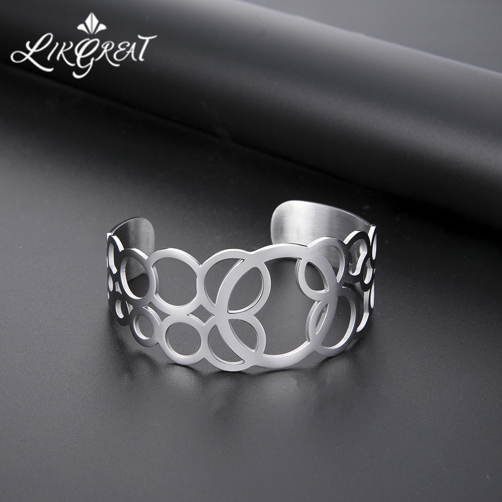LIKGREAT, brazaletes huecos de acero inoxidable para mujer, brazalete abierto grande y ancho, brazalete Matel, pulsera femenina, pulsera joyería de para mujer