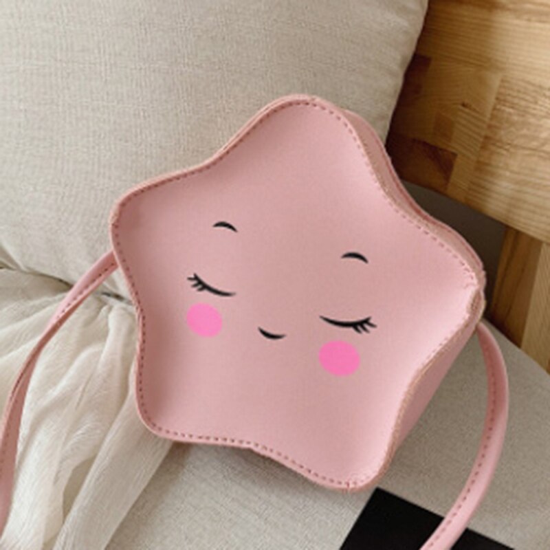Pu leren mini crossbody tas met sterren voor meisjes, mooie kinderportemonnee, kleine schoudertas met rits en sterren messenger bag: Roze