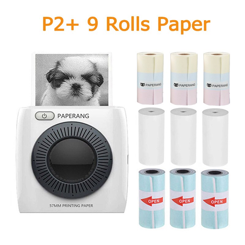 PAPERANG P2 Pocket Mini Portable Bluetooth Printer Phone Photo Wireless HD Thermal Label Printer For Mobile Phone Android iOS: P2 9 Rolls Paper