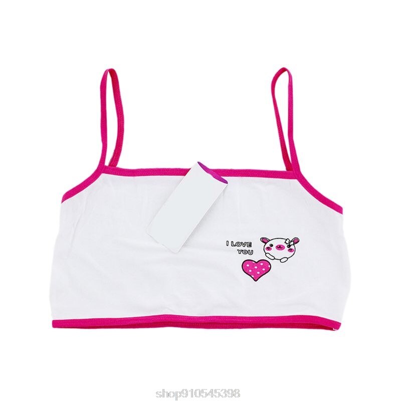 Young Girls Training Bra Bear Heart Printed Cotton Underwear Teenager Puberty Single Layer Bralette 6-14T N09 20: Rose Red