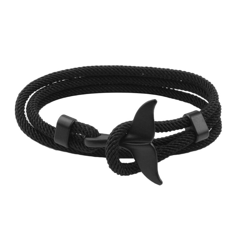 Summer Handmade Whale Tail Viking Rope String Bracelet Beach Surfing Paracord Wristband Jewelry Unisex: BK