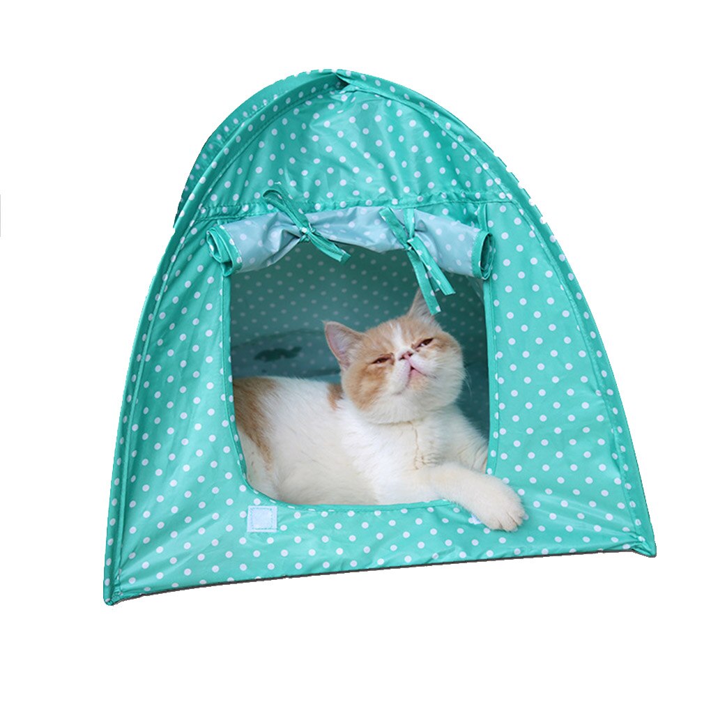 Kæledyr camping telt polyester kat hund kæledyr camping telt hus sammenklappelig seng vandafvisende holdbar sød polka dots hule: 1