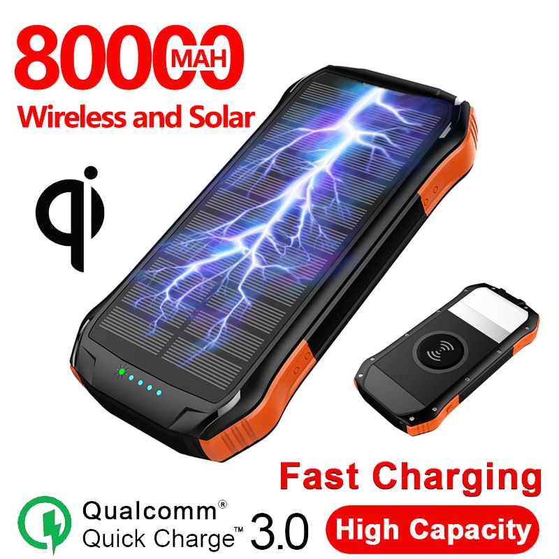 80000mAh Qi Drahtlose Ladegerät Solar Power Bank 10W Für IPhone Xiaomi Samsung PD 18W Schnelle Aufladen Power USB Typ C Poverbank