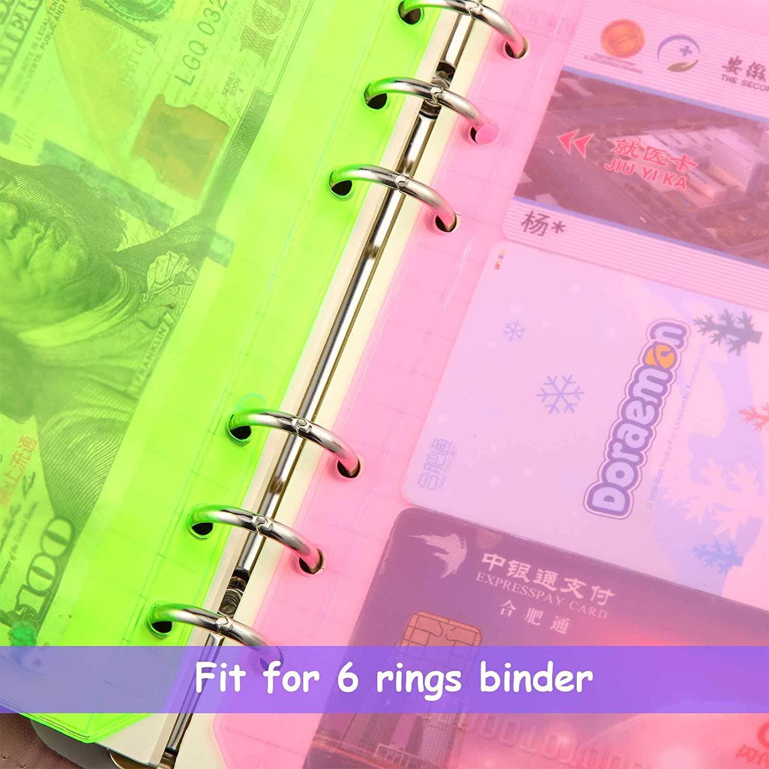 12pcs Binder Pockets A6 Size 6 Holes Binder Zipper Folders for 6-Ring Notebook Binder Loose Leaf Bags, Waterproof Document Bag