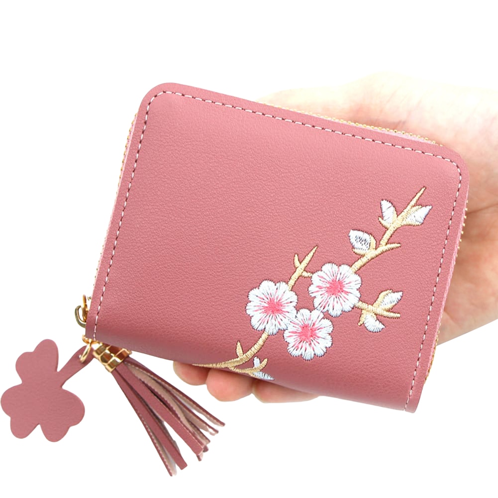 Women Wallets Ladies Flower Embroidery Tassel Short Wallet Girls Cute Zipper Purse Change ID Card Coin Pocket Card Holder