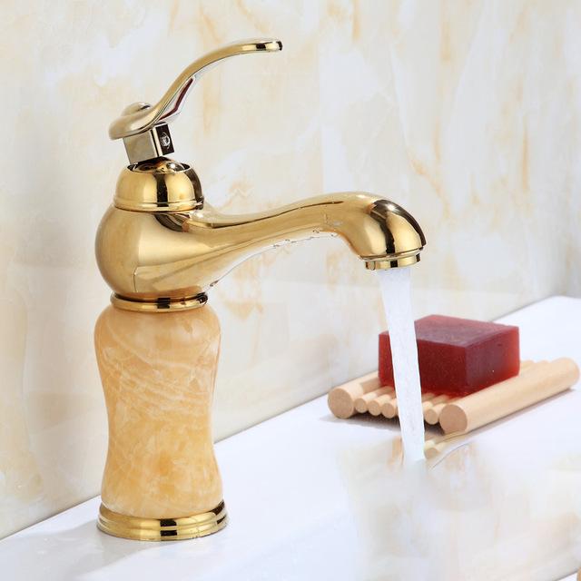 Guld & rose guld jade artikel badeværelse dekoration vandhane enkelt håndtag enkelt hul vask håndvask vandhane badeværelse tilbehør: Wb -063-2