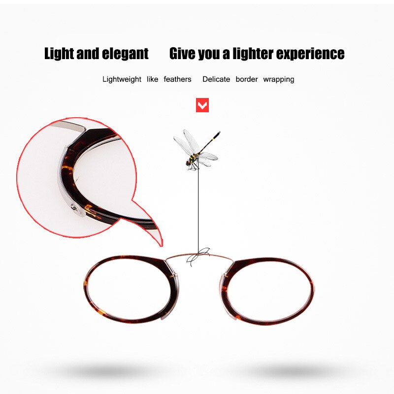 Nose Resting Reading Glasses +1.0 to +3.5 Portable SOS Wallet Reader clip on Mini reading glasses with case Prescription Glasses