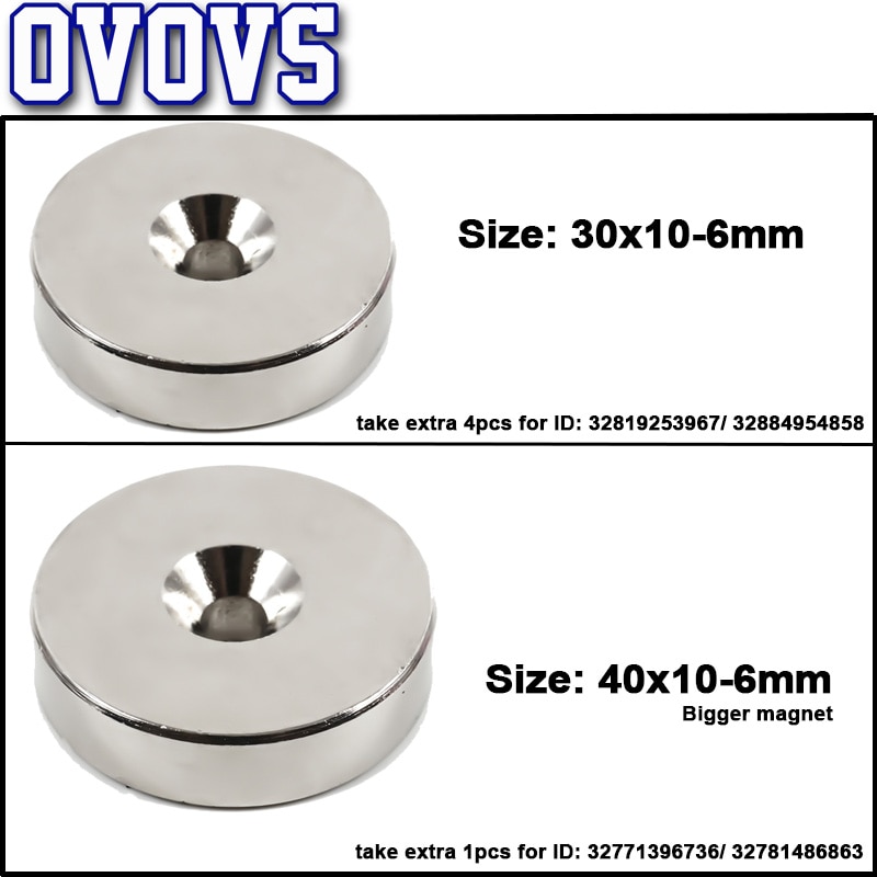 Imán de neodimio redondo superfuerte para luz de búsqueda Led, orificio de 30x10mm o 40x10mm, 6mm, N35, 1 ud.