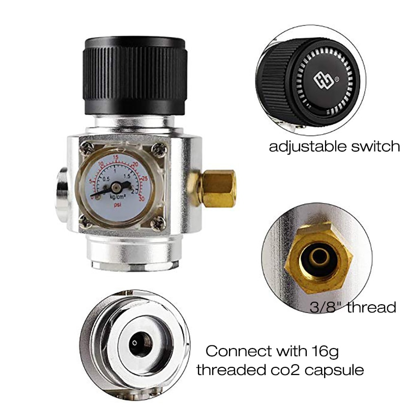 0-30 PSI Co2 Charger,Home Brew Mini Co2 Charger with 3/8 '' Thread for Mini Keg Growler Use, Bar Accessories
