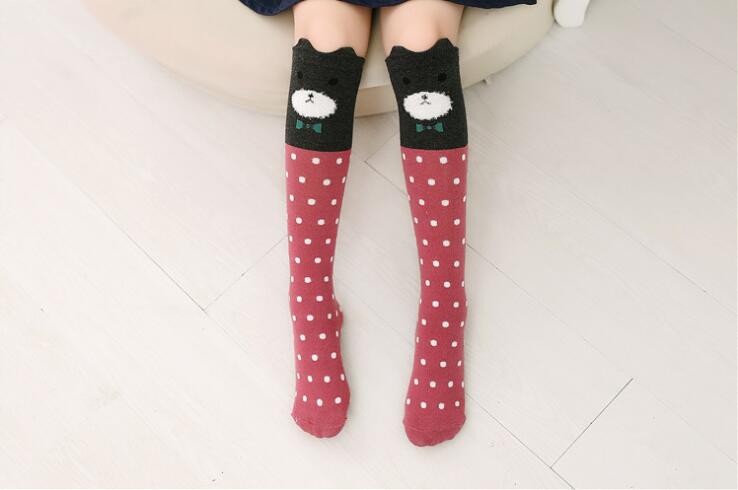 Herbst mädchen kätzchen Ebene Strümpfe mädchen oberschenkel Knie Socken halb socken Ebene 10 Arten 43CM 4-15Jahre TZ05: Schwarz rot Bär