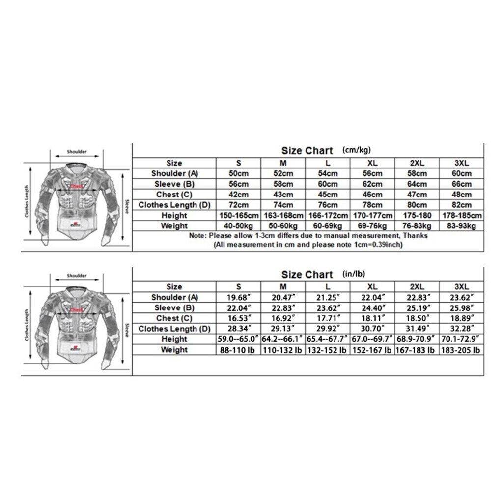 1 Suit Full Body Protector Armor Jacket Chest Protection Red L