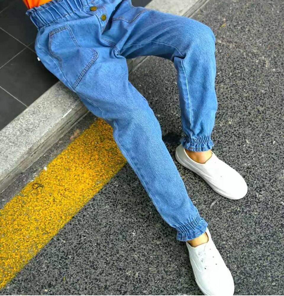 Niños Niñas Jeans primavera otoño niñas pantalones media cintura niños flacos niñas pantalones edad para 4 5 6 7 8 9 10 11 12 13 años