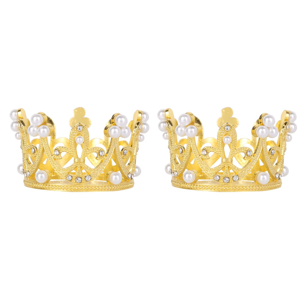 2 stk børn piger prinsesse rhinestone krystal perle lille fuld cirkel rund krone diadem hovedstykke fødselsdagsfest kage dekoration: Guld