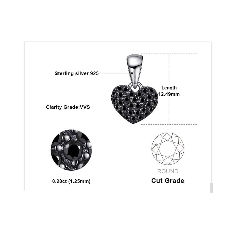 JewelryPalace Heart Love Natural Black Spinel Gemstone 925 Sterling Silver Pendant Necklace for Women Jewelry No Chain