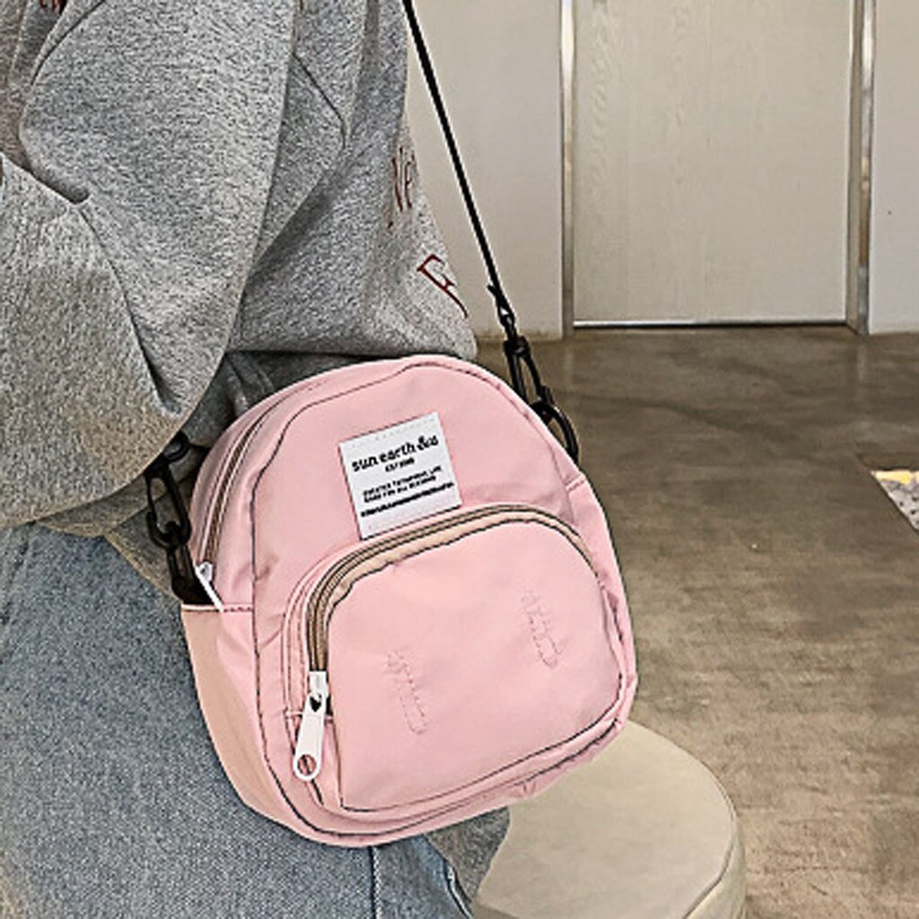 Outdoor Zipper Canvas Messenger Bag Sport Chest Bag Women letter solid Color hip hop bag teenager girls short travel Sac