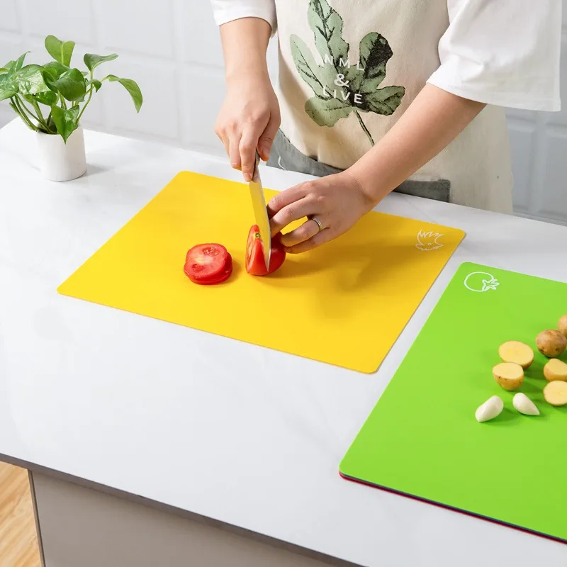 Tablas de cortar flexibles, tablas de plástico sin BPA para cocina, tapete de corte antideslizante para carne y verduras con iconos de alimentos