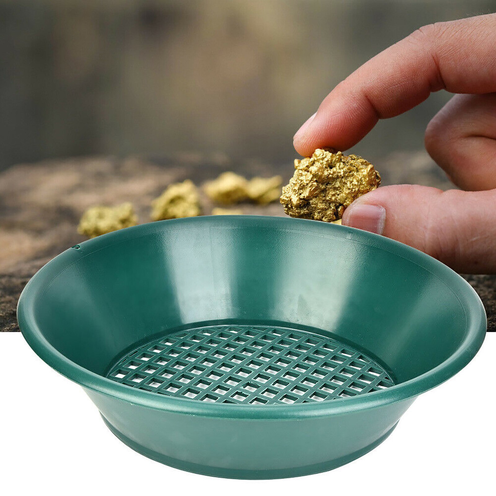 Green Gold Pan Sifting Classifier Mesh Screen Mining Sifter Metal Detecting Kit Panning Classifier 35x35x8.8Cm garden accessory