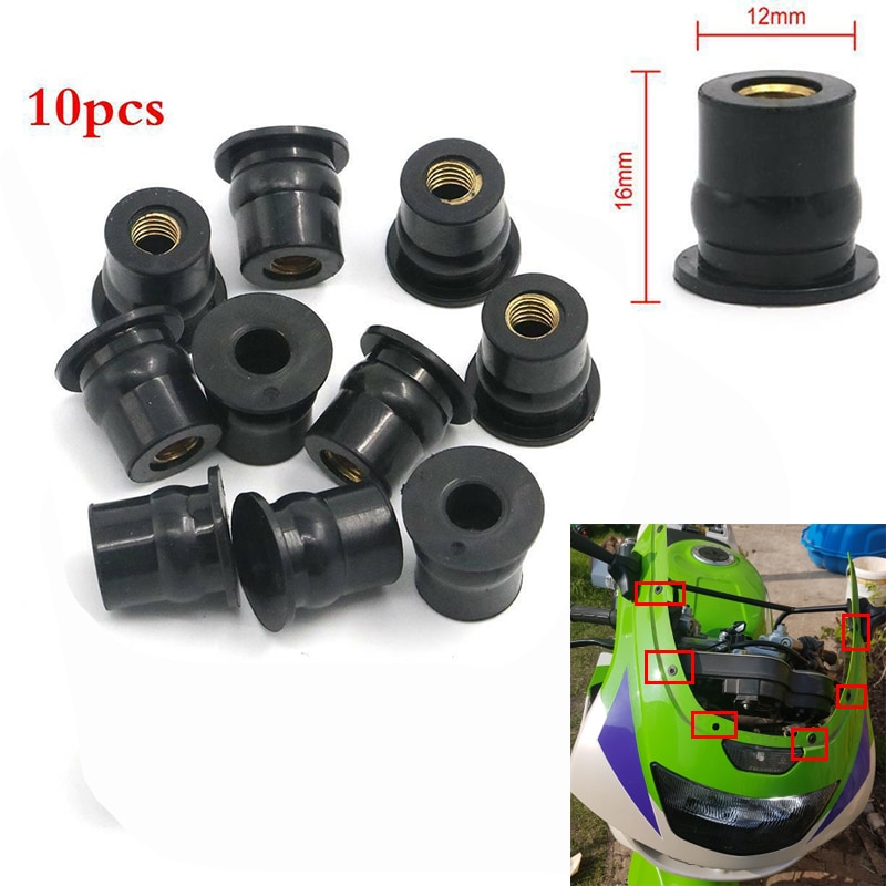 10 stykke universal motorcykel  m6 6mm gummi brønd møtrik forrude vindskærm kåbe brønd møtrik bolte skrue 1/2 &quot; wellnut
