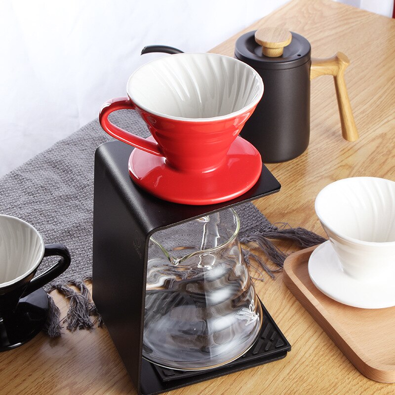 Ceramic Coffee Dripper Engine V60 Style Coffee Drip Filter Cup Permanent Pour Over Coffee Maker with Separate Stand for 1-4 Cups