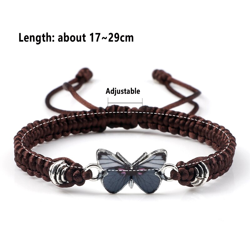 Grey Vlinder Hanger Armband Voor Vrouwen Handgemaakte Zwart Wit Touw Verstelbare Gevlochten Armbanden &amp; Bangles Fasion Meisjes Sieraden