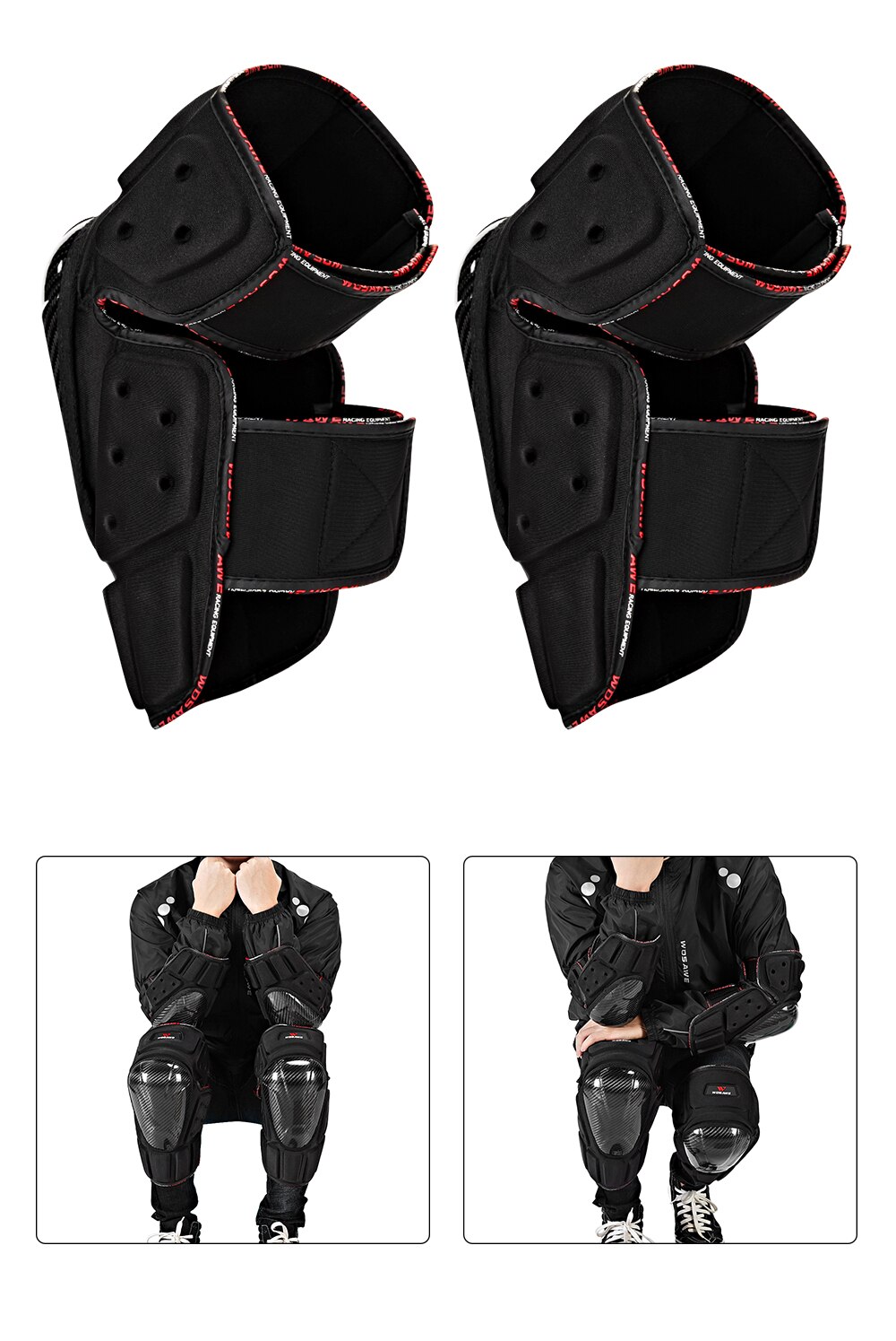 Wosawe Motorfiets Armor Vest Kniebeschermers Elleboogbeschermers Beschermende Gear Set Motocross Racing Off-Road Elleboog Pads Schaatsen Bescherming