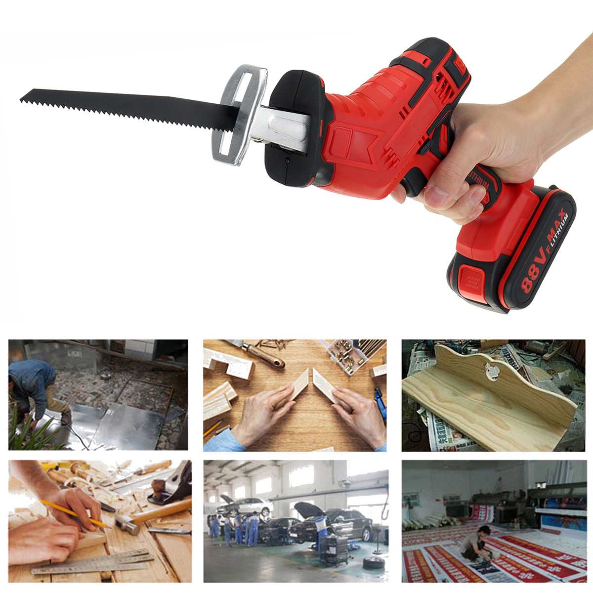 88V Cordless Lithium Battery Reciprocating Saw Wood/Metal Cutting Saw Saber Saw Portable Electric Saw Rechargeable Power Tool