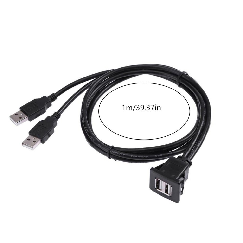 SB2.0 Flush Mount Cable Double/Single USB Port Extension Flush Dashboard Panel Mount Cable for Car Boat Motorcycle